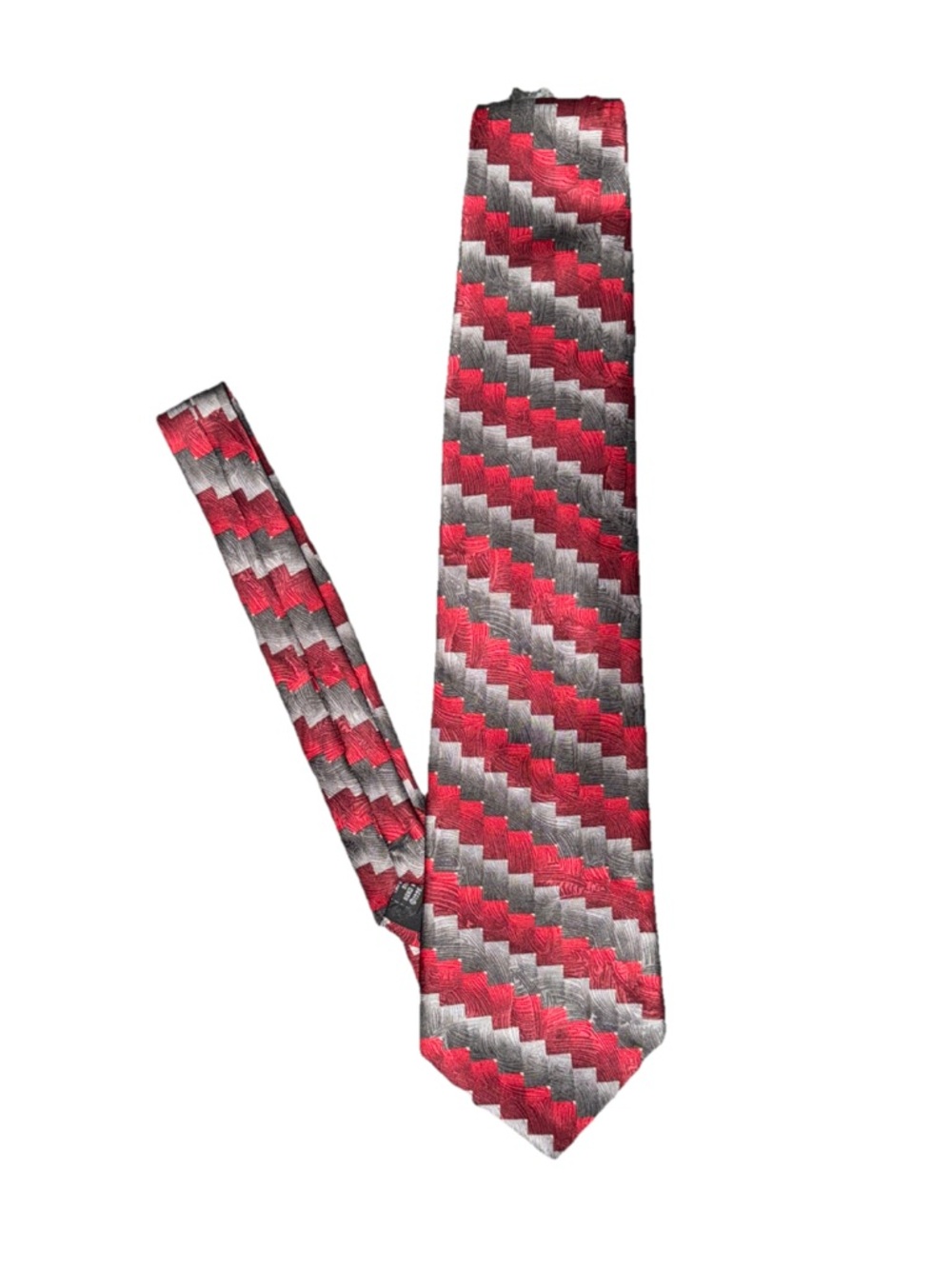 Stepping Stones GD Men’s Neck Tie Red & Gray Geometric Pattern 100% Silk